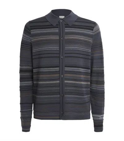 Paul Smith Merino Stripe Polo Cardigan In Grey