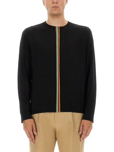 Paul Smith Merino Wool Jersey With Striped Detailing In Black