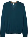 Paul Smith Petrol Blue Merino Wool V-neck Sweater In Green