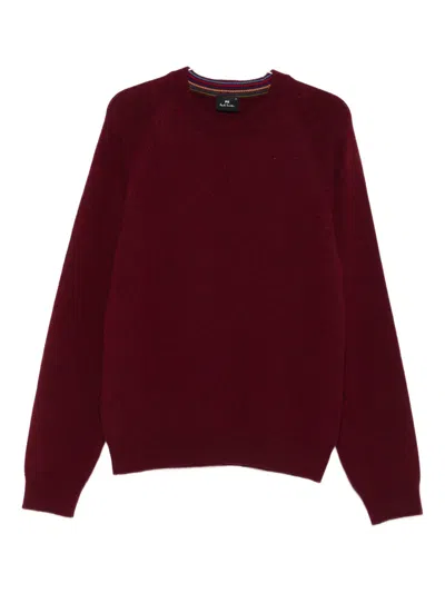Paul Smith Crew Neck Knitted Sweater With Raglan Sleeves In Red