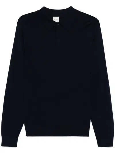 Paul Smith Merino-wool Longsleeved Polo Shirt In 蓝色
