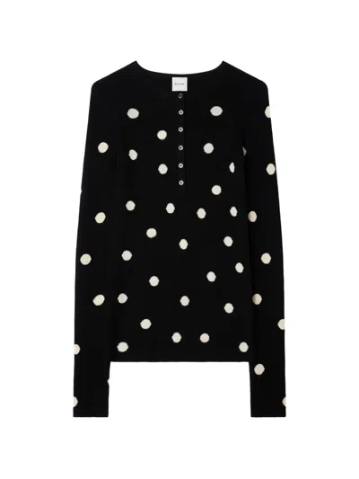Paul Smith Merino Wool Polka Dot Henley Top In Black