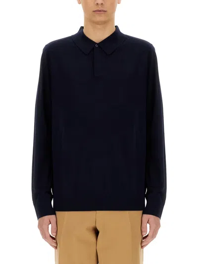 Paul Smith Merino Wool Polo Shirt In Blue