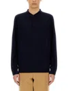 Paul Smith Black Merino Wool Knitted Long Sleeve Polo In Blue