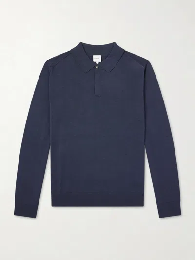 Paul Smith Steel Washable Merino Wool Polo Shirt In Black