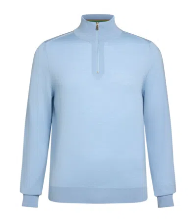 Paul Smith Merino Wool Quarter-zip Sweater In Blue