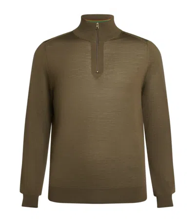 Paul Smith Merino Wool Quarter-zip Sweater In Brown
