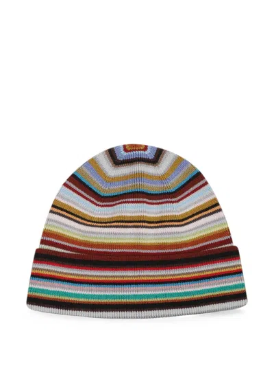 Paul Smith Merino Wool 'signature Stripe' Beanie Hat In Multi