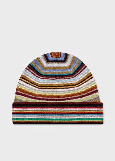 PAUL SMITH MERINO WOOL 'SIGNATURE STRIPE' BEANIE HAT MULTICOLOUR