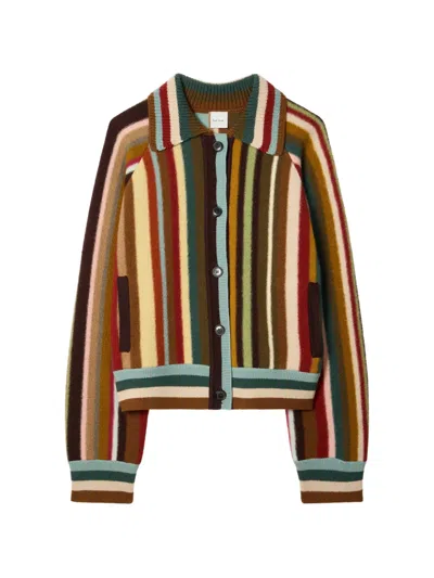 Paul Smith Merino Wool 'signature Stripe' Cardigan In Brown