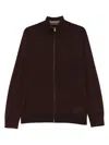 Paul Smith Merino Wool Zip-up Sweater In Burgundy