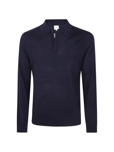Paul Smith Mens Knitted Polo Long Sleeve Sweater In Blue