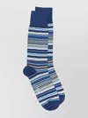 Paul Smith Mid-calf Stripe Pattern Cotton Socks Pair In Blue