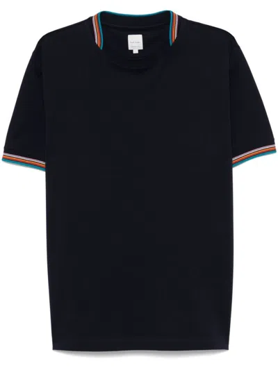 PAUL SMITH MIDNIGHT BLUE T-SHIRT WITH STRIPED DETAIL