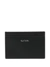 Paul Smith Black Straw-grain Embossed Leather Card Holder In Black