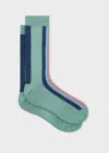 Paul Smith Mint Green Cotton-blend Vertical Stripe Socks In Green