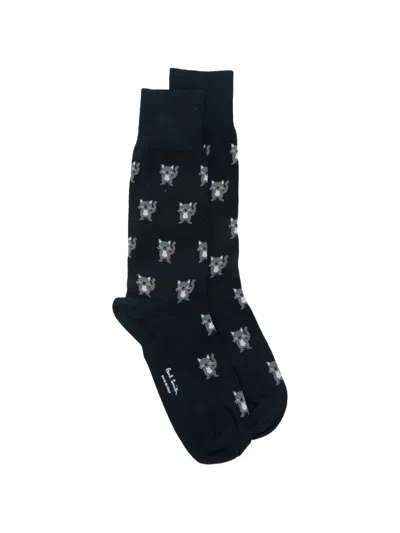 Paul Smith Miro Cat Socks In Blue