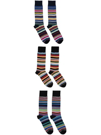 Paul Smith Mix Stripe 3pack Socks In Multicolor