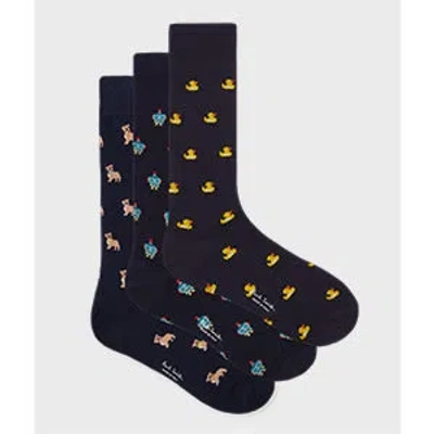 Paul Smith Mixed 'novelty' Robot Motif Socks Three Pack Blue