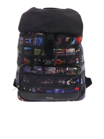 Paul Smith Black Mini Film Printed Backpack In Negro