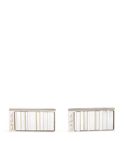 Paul Smith Mother-of-pearl Signature Stripe Cufflinks In Silver