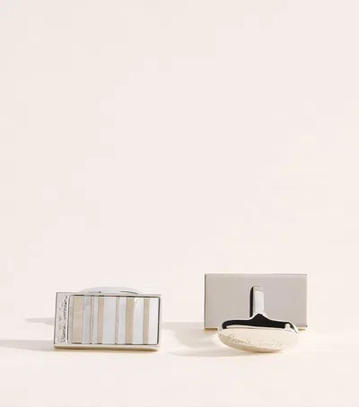 Paul Smith Mother-of-pearl Stripe Cufflinks In Silver