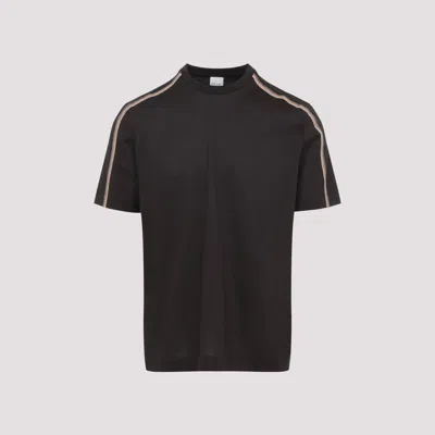 PAUL SMITH PAUL SMITH MUD BROWN COTTON STRIPE TAPE DETAIL T-SHIRT