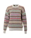 Paul Smith Multi-colored Knitted Crewneck Sweater With Geometric Patterns In Gray