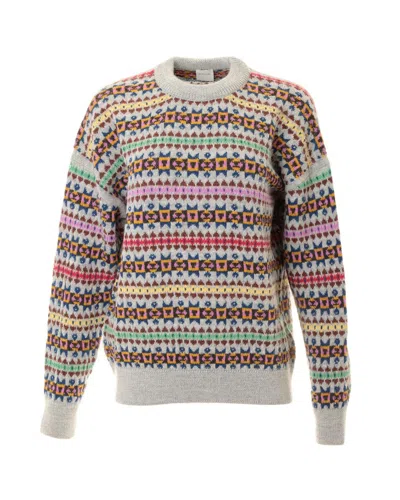 Paul Smith Multi-colored Knitted Crewneck Sweater With Geometric Patterns In Gray