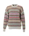 Paul Smith Multi-colored Knitted Crewneck Sweater With Geometric Patterns In Gray