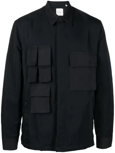 Paul Smith Multi-pocket Pointed-collar Overshirt In Blue