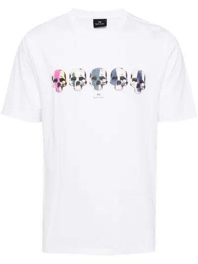 Paul Smith Mens Reg Fit Short Sleeve Multi Skull T-shirt In White
