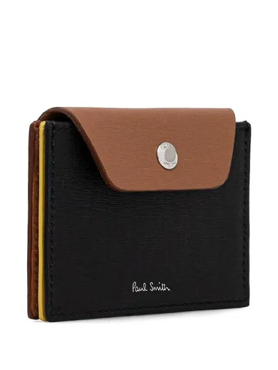 Paul Smith Multi-stripes Leather Cardholder In Black