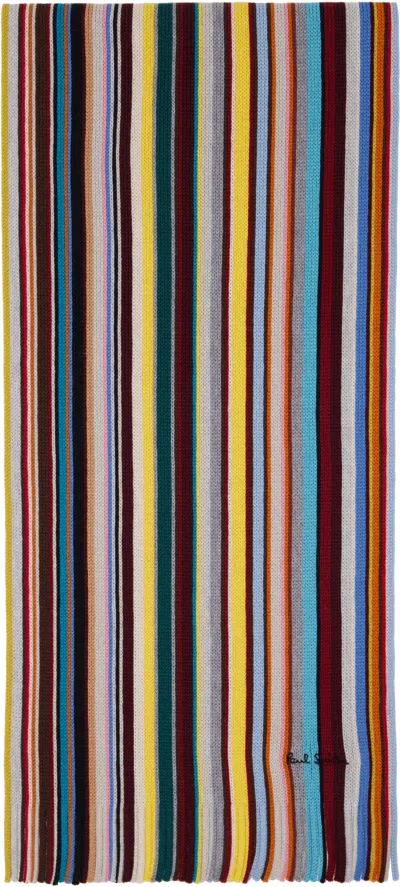 Paul Smith Multicolor Knitted Merino Wool Signature Stripe Scarf In 92 Multicolour