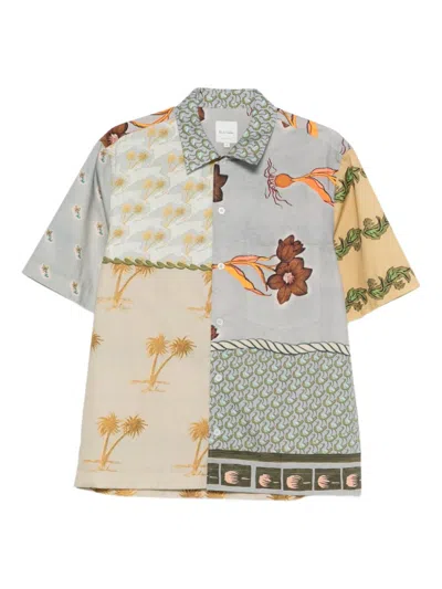 Paul Smith Textile Patchwork Muted Tones Casual Shirt In Multi