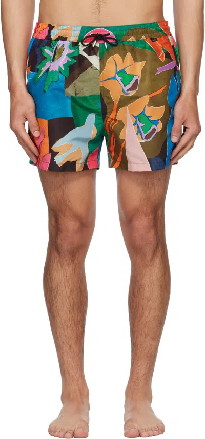 Paul Smith Multicolor 'river Collage' Print Swim Shorts In Pink