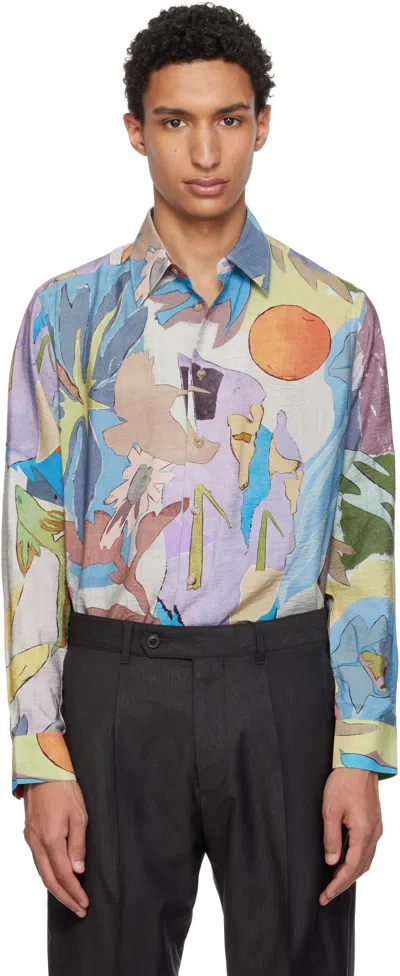 PAUL SMITH MULTICOLOR 'RIVER COLLAGE' VISCOSE-BLEND SHIRT