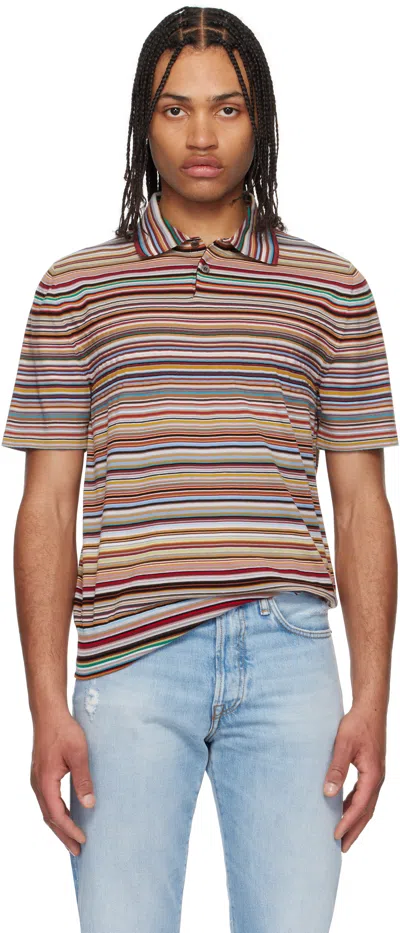 Paul Smith Multicolor Signature Stripe Knitted Cotton Polo In 92 Multi