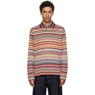 Paul Smith Multicolor 'signature Stripe' Long Sleeve Polo In 92 Multicolour