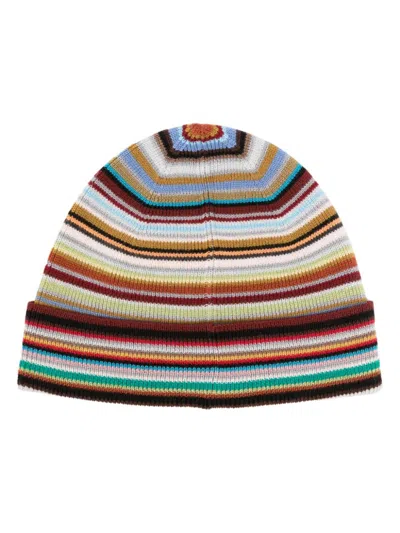 PAUL SMITH MULTICOLOR SIGNATURE STRIPE MERINO WOOL BEANIE