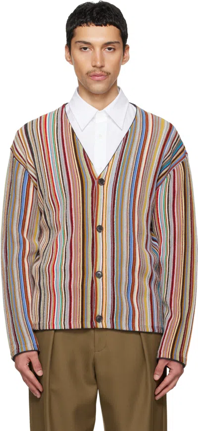 Paul Smith Multicolor 'signature Stripe' Merino Wool-blend Cardigan In Brown