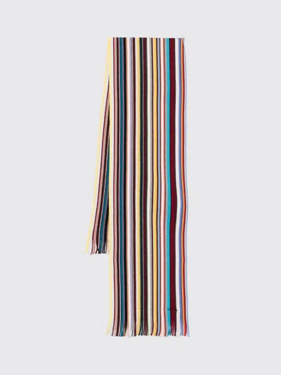 Paul Smith Multicolor Stripe Merino Wool Scarf With Fringed Hem