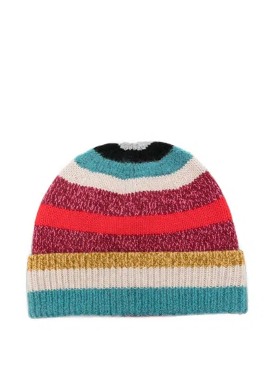Paul Smith Multicolor Striped Winter Hat In Red