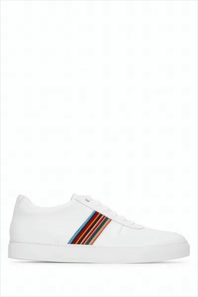 Paul Smith Multicolored Stripe Detail Smooth Leather Sneakers In White