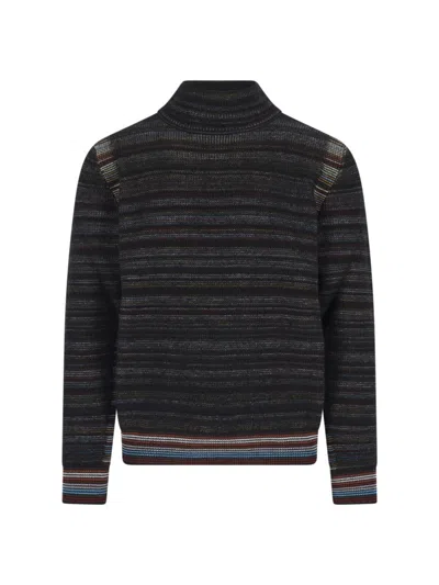 Paul Smith Multicolored Striped Knit Sweater With High Neckline