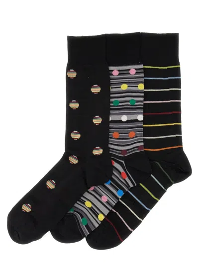 Paul Smith Multicolour Cotton Blend Socks In Black
