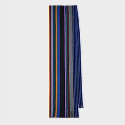 Paul Smith Multicolour Merino Wool Twisted Stripe Scarf Black In Blue
