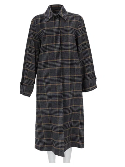 Paul Smith Multicolour Plaid Pointed Collar Short Coat In Grey