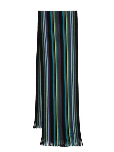 Paul Smith Multicolour Stripe Wool Scarf In Black