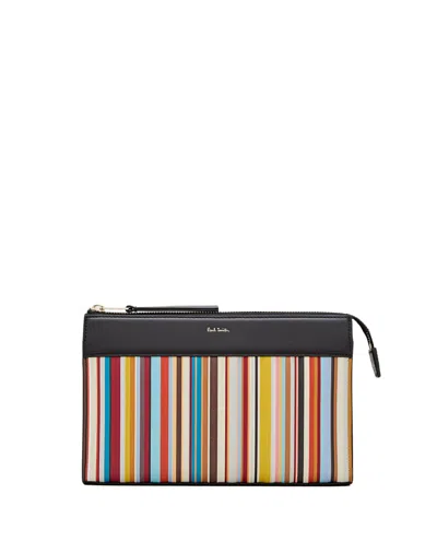 Paul Smith Multicoloured Striped Leather Clutch In Multicolor